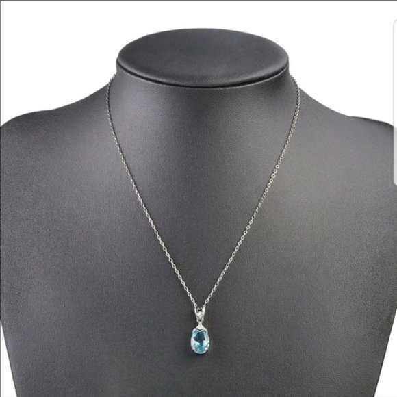Aquamarine Pendant Necklace Women Girls - Picture 3 of 7